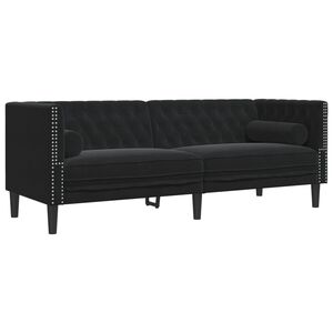 vidaXL 3-personers Chesterfield-sofa med bolsterpuder fl&oslash;jl sort