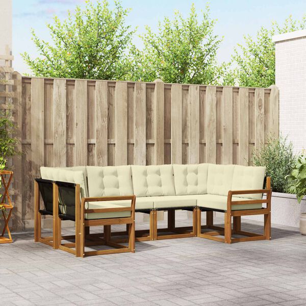 vidaXL Udend&oslash;rs sofagruppe med pude 6 pcs Naturlig og Fl&oslash;de