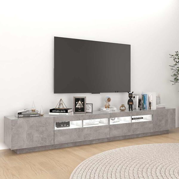 vidaXL tv-skab med LED-lys 260x35x40 cm betongr&aring;