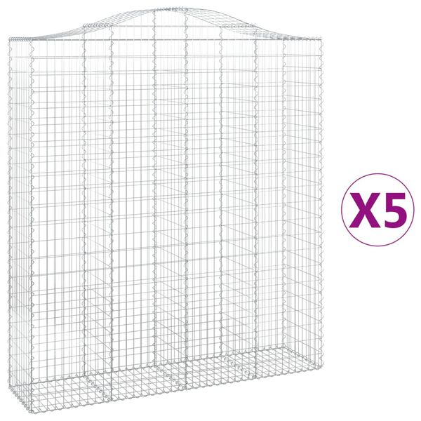 vidaXL buede gabionkurve 5 stk. 200x50x220/240 cm galvaniseret jern