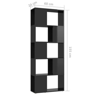 vidaXL bogskab/rumdeler 60x24x155 cm spånplade sort højglans