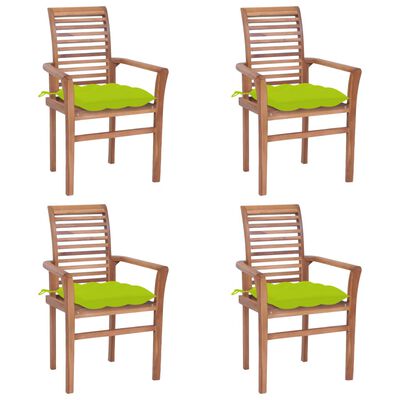 vidaXL spisebordsstole 4 stk. med lysegrønne hynder massivt teaktræ