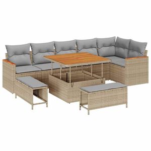 vidaXL Havesofa S&aelig;t med pude 9 pcs Beige Poly rattan