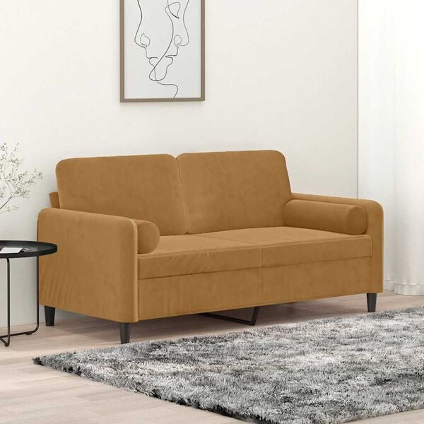 vidaXL 2-personers sofa med pyntepuder 140 cm velour brun