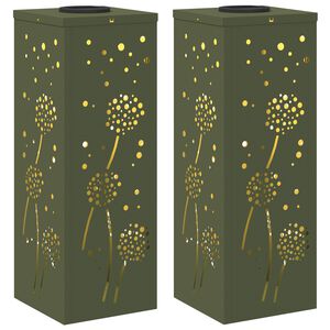 vidaXL Solar LED sti lys 2 pcs Oliven gr&oslash;n Koldvalset St&aring;l