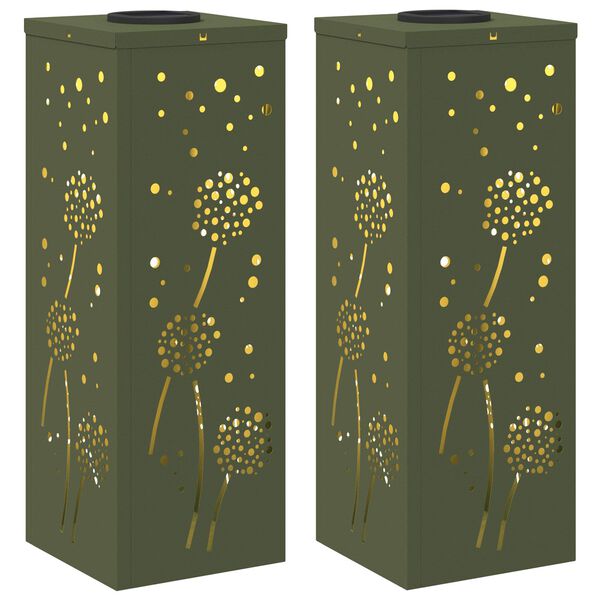 vidaXL Solar LED sti lys 2 pcs Oliven gr&oslash;n Koldvalset St&aring;l