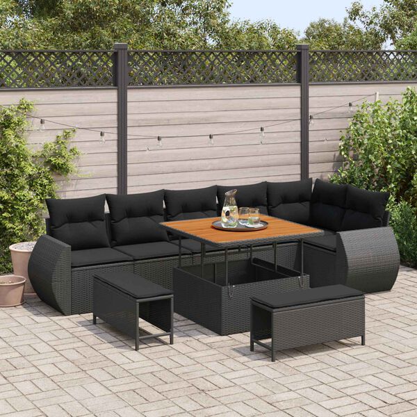 vidaXL Havesofa S&aelig;t 9 pcs Sort polyrattan