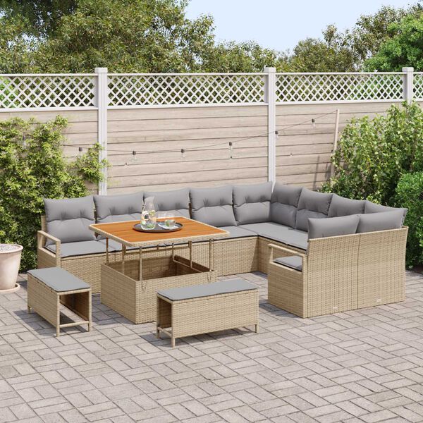 vidaXL Havesofa S&aelig;t med pude 12 pcs Beige polyrattan