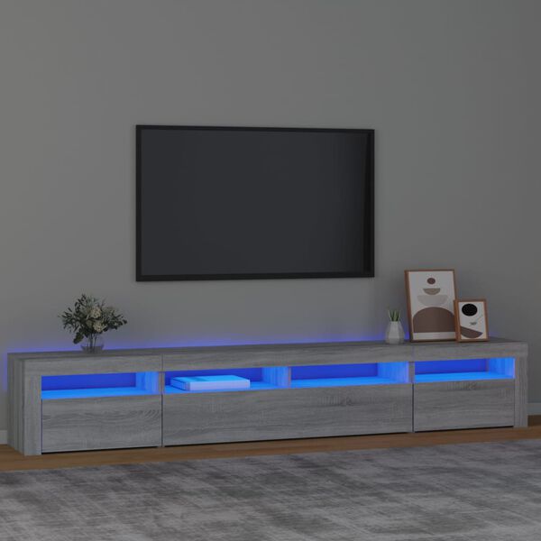 vidaXL tv-skab med LED-lys 240x35x40 cm gr&aring; sonoma-eg