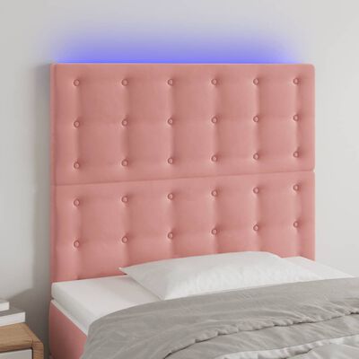 vidaXL sengegavl med LED-lys 100x5x118/128 cm fløjl lyserød
