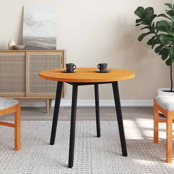 vidaXL bordplade Ø80x2,5 cm rund massivt fyrretræ gyldenbrun