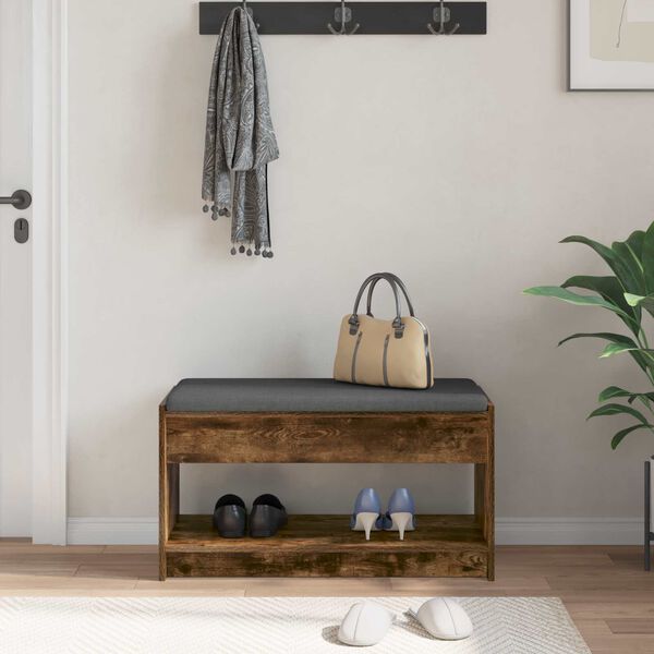 vidaXL Hallb&aelig;nk med pude R&oslash;get Eg 83 x 38 x 45 cm Kunstigt tr&aelig; og stof