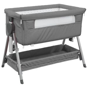 vidaXL babyseng med madras linnedstof m&oslash;rkegr&aring;