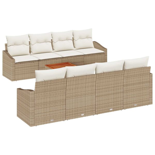 vidaXL Havesofa S&aelig;t med pude 9 pcs Beige polyrattan