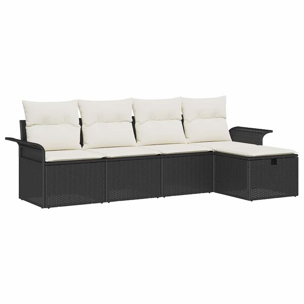 vidaXL Havesofa S&aelig;t med pude 5 pcs Sort og Cream polyrattan
