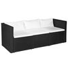 vidaXL 3-personers havesofa sort polyrattan med hvide hynder