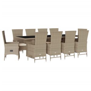vidaXL spisebordss&aelig;t til haven 11 dele med hynder polyrattan beige