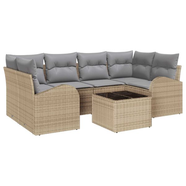 vidaXL Havesofa S&aelig;t 7 pcs Beige og gr&aring; Polyrattan og st&aring;l og glas