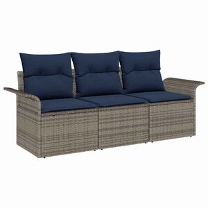 vidaXL Sofa S&aelig;t 3 stk. 3-Antal s&aelig;der Gr&aring; og Marinebl&aring; polyrattan