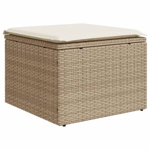 vidaXL haveskammel med hynde 55x55x37 cm polyrattan beige