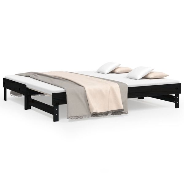 vidaXL daybed med udtræk 2x(90x190) cm massivt fyrretræ sort