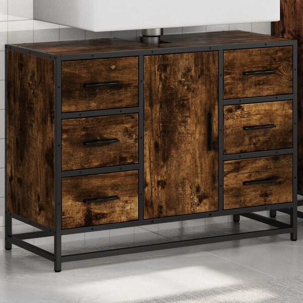 vidaXL underskab til h&aring;ndvask 80x33x60 cm konstrueret tr&aelig; r&oslash;get eg