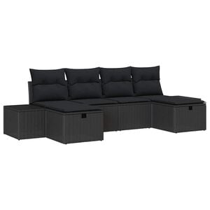 vidaXL Havesofa S&aelig;t med pude 6 pcs Sort polyrattan