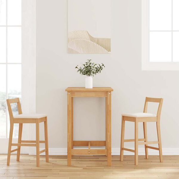 vidaXL barstole med hynder 2 stk. massivt gummitræ naturfarvet