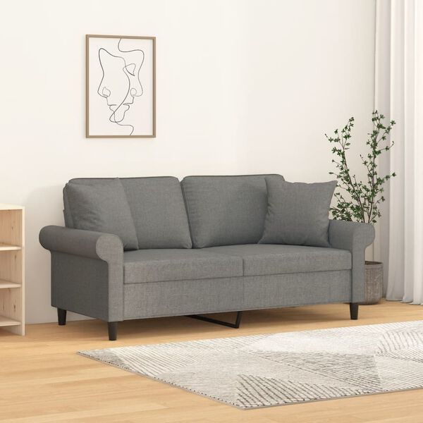 vidaXL 2-personers sofa med puder og hynder 140 cm stof m&oslash;rkegr&aring;
