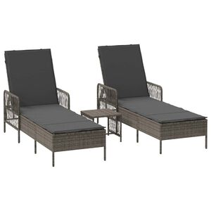 vidaXL Solstol 3 pcs Gr&aring; og M&oslash;rkegr&aring; 55 x 200 x 92 cm polyrattan