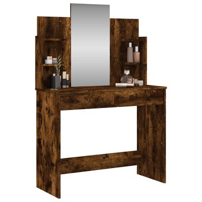 vidaXL makeupbord med spejl 96x39x142 cm røget egetræsfarve