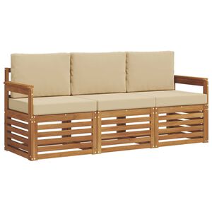 vidaXL Sofas&aelig;t 3 stk. Naturlig og Beige Massivt Akacietr&aelig;
