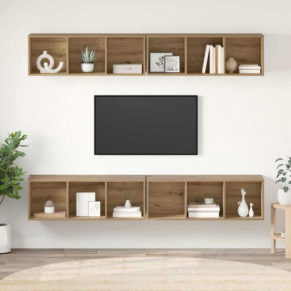 vidaXL TV-møbelsæt Vægmonteret 4 pcs Artisan Egetræ 37 x 37 x 107,5 cm
