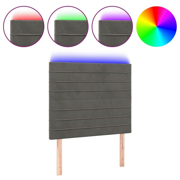 vidaXL sengegavl med LED-lys 100x5x118/128 cm fl&oslash;jl m&oslash;rkegr&aring;