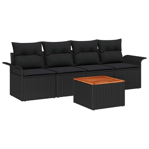 vidaXL Havesofa S&aelig;t med pude 5 pcs Sort polyrattan
