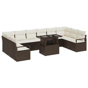 vidaXL Havesofa S&aelig;t 11 stk. 10-Antal s&aelig;der Brun og Creme polyrattan