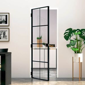 vidaXL d&oslash;r 76x201,5 cm h&aelig;rdet glas og aluminium sort