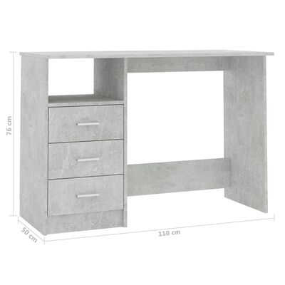 vidaXL skrivebord med skuffer 110x50x76 cm spånplade betongrå