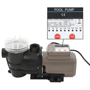 vidaXL poolpumpe med timer 0,25 HK 8000 l/t. sort