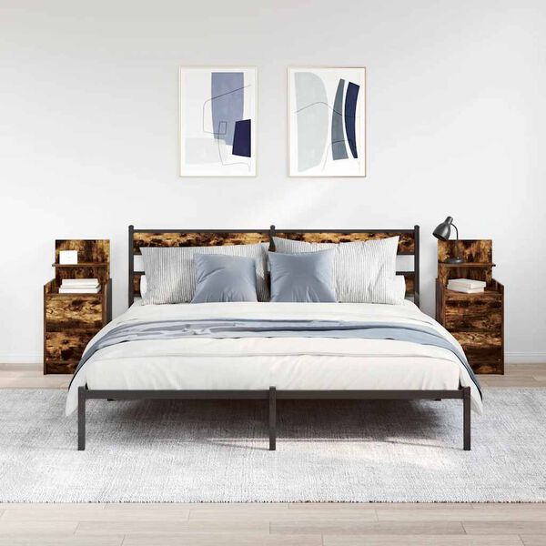 vidaXL sengeborde med 2 skuffer 2 stk. 38x34x80 cm r&oslash;get egetr&aelig;sfarve