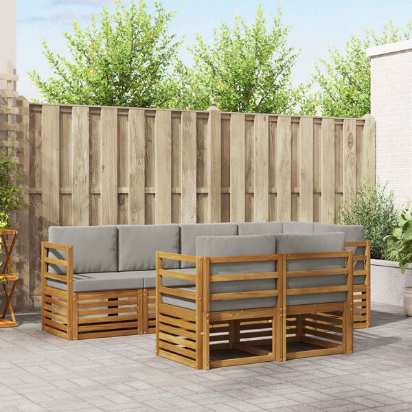 vidaXL Sektionalsofa s&aelig;t 7 pcs Naturlig og Lys Gr&aring; Massivt Akacietr&aelig;