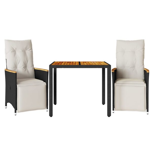 vidaXL bistrosæt til haven 3 dele med hynder polyrattan sort