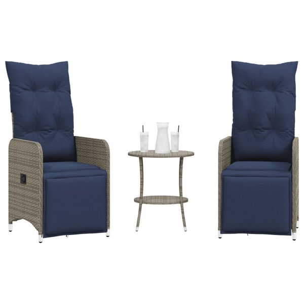 vidaXL havestole med l&aelig;nefunktion 2 stk. med bord gr&aring; polyrattan