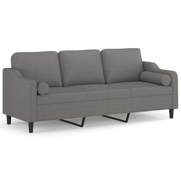 vidaXL 3-personers sofa med puder og hynder 210 cm stof m&oslash;rkegr&aring;