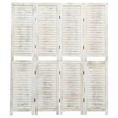vidaXL 4-panels rumdeler 140x165 cm massivt træ antik hvid