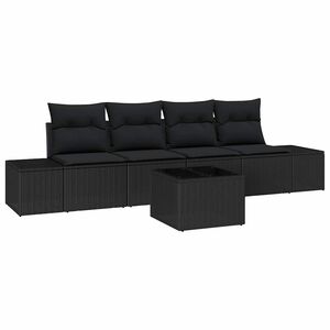 vidaXL Havesofa S&aelig;t med pude med opbevaring 5 pcs Sort polyrattan