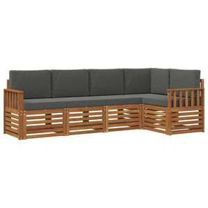 vidaXL Sektionalsofa s&aelig;t 5 pcs Naturlig og Antracit Massivt Akacietr&aelig;