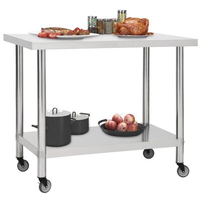 vidaXL arbejdsbord med hjul til køkken 100x45x85 cm rustfrit stål