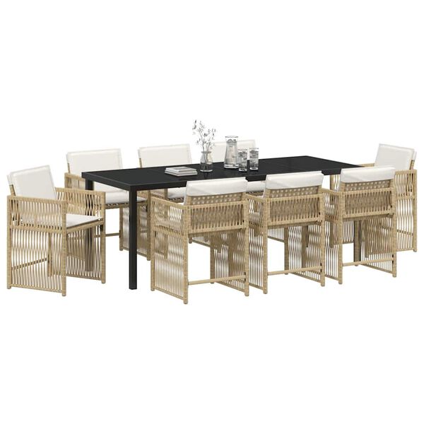 vidaXL Have Spisebordss&aelig;t 9 pcs Beige polyrattan