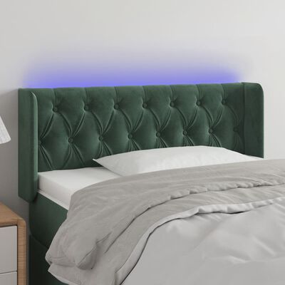vidaXL sengegavl med LED-lys 93x16x78/88 cm fløjl Mørkegrøn